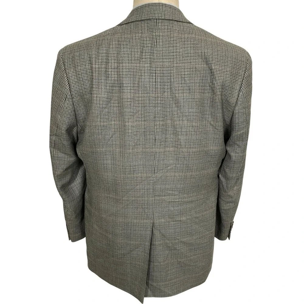 CHAPS Blazer Mens 40R Gray Blue Jacket Houndstooth Plaid Silk Wool Sport Coat